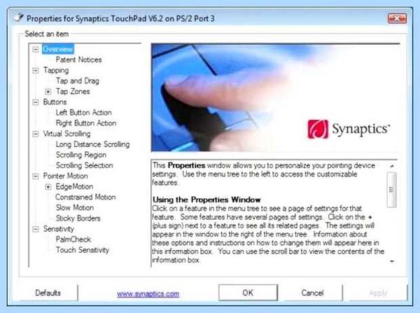 Synaptics pointing device driver что это