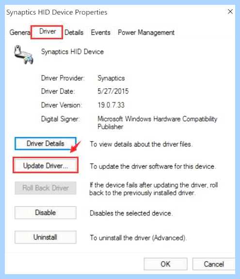 Synaptics touchpad не работает