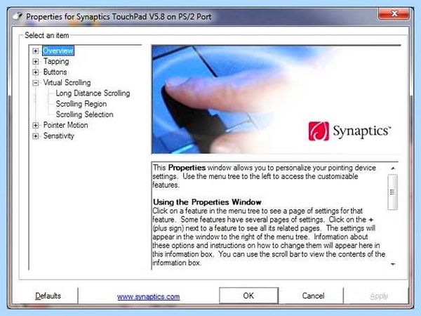 Synaptics touchpad не работает