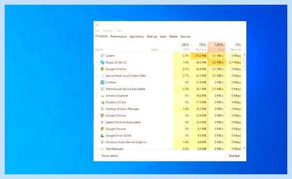 System загружает диск на 100 windows 10