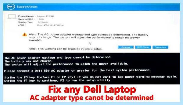 The ac adapter type cannot be determined