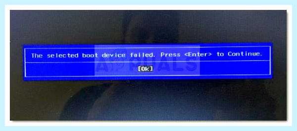 The selected boot device failed