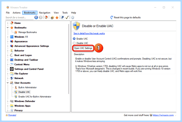 Turn off windows uac