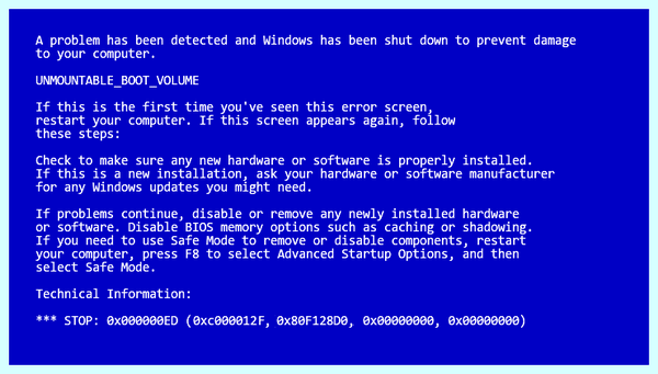 Unmountable boot volume 0x000000ed
