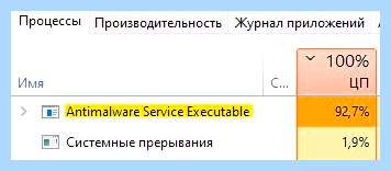 Antimalware service executable грузит систему
