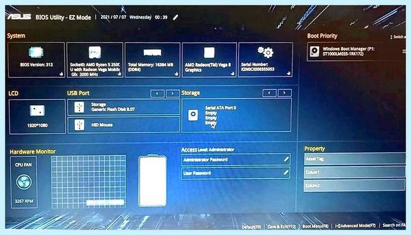 Asus vivobook bios startup          filed, click
