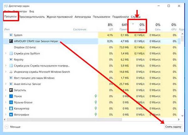 Windows 10 грузит диск на 100