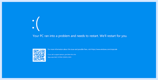 Bad config system info windows 10 после появления десктопа при