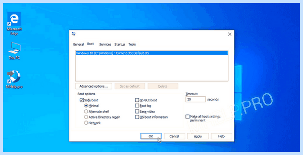Bcdedit set default safeboot