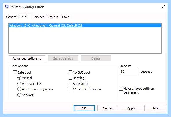 Bcdedit set default safeboot