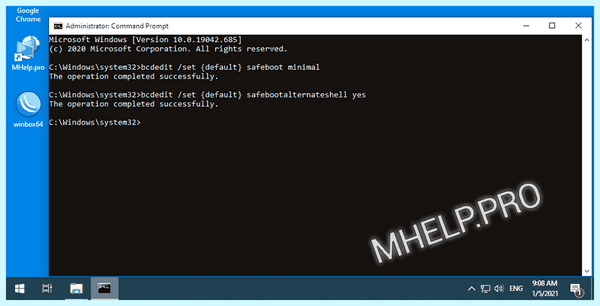 Bcdedit set default safeboot