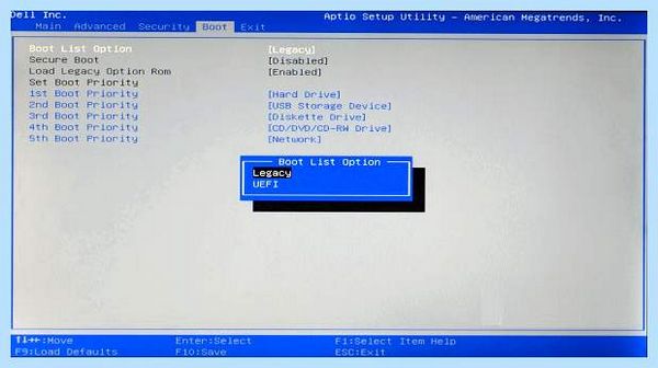 Bios legacy boot of uefi