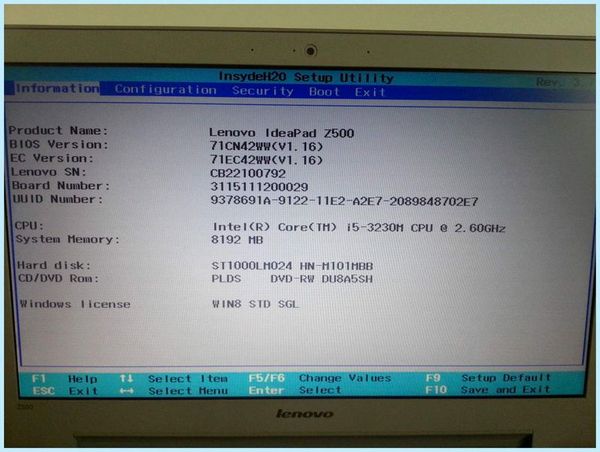Bios lenovo ideapad