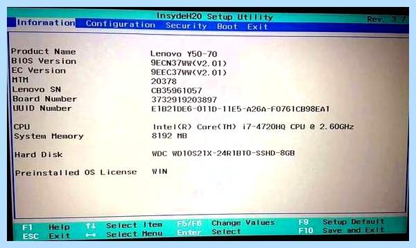 Bios на ноутбуке lenovo