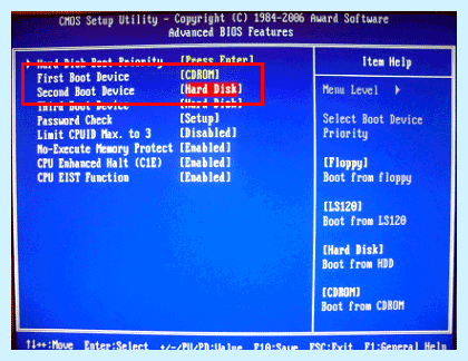 Bios загрузка с диска