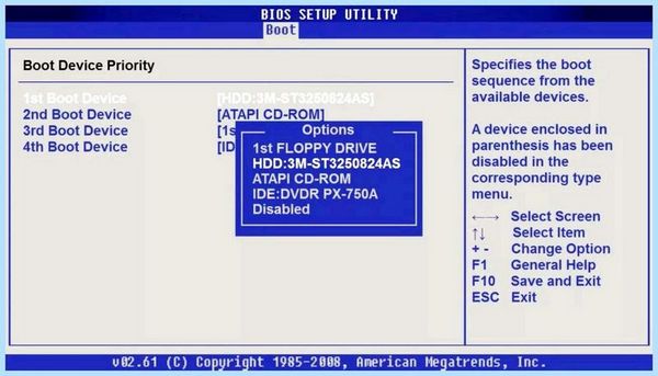 Boot device and press a key
