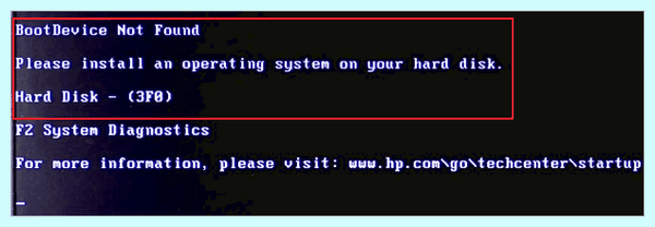 Boot disk not found space of