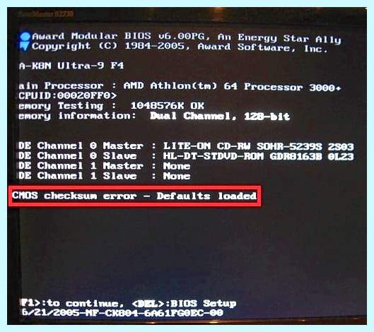Cmos checksum error defaults loaded что это