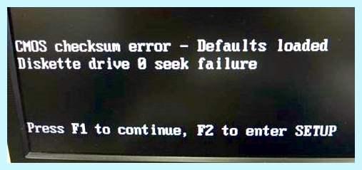 Cmos checksum error defaults