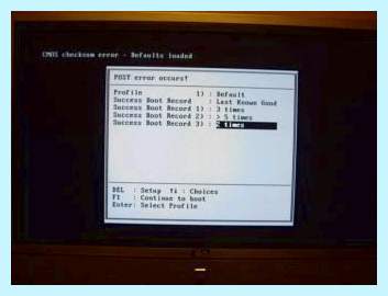 Cmos checksum error defaults