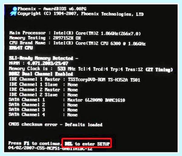Cmos checksum error defaults