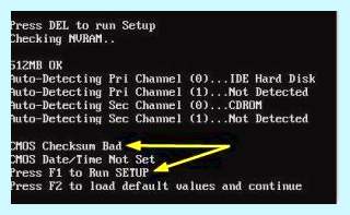 Cmos checksum error defaults