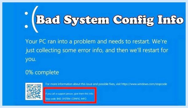 Bad system config info как исправить