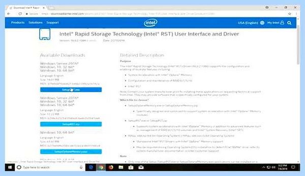 Intel rapid storage driver windows 10