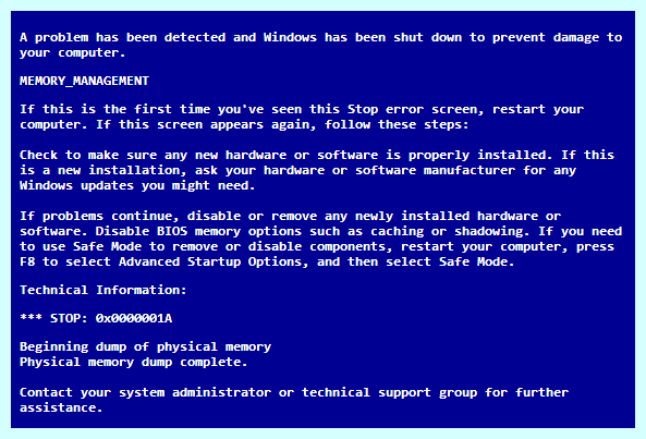 Memory dump failed