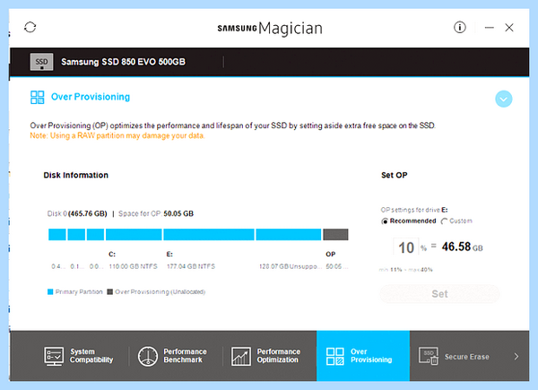 Over provisioning samsung