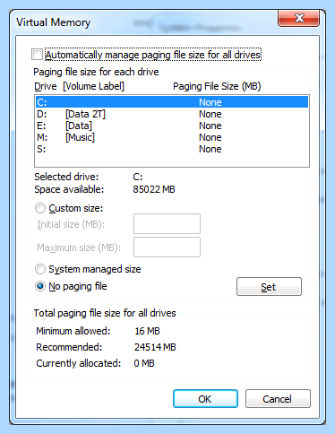Ssd отключение файла подкачки