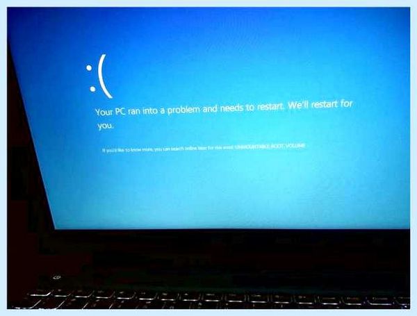 Unmountable boot volume windows 10 на ноутбуке