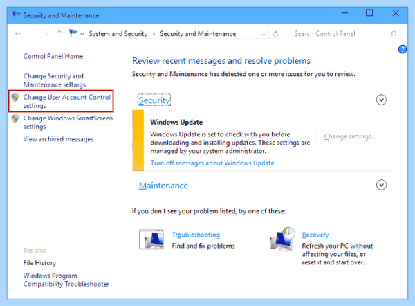 User account control settings windows 10